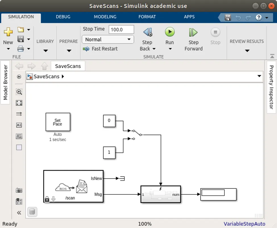 Simulink SaveScans model for recording reference LiDAR scans